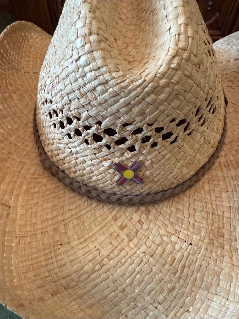 Ladies Dorfman Pacific Raffia  Cowboy Hat with Braided Band - Natural Straw